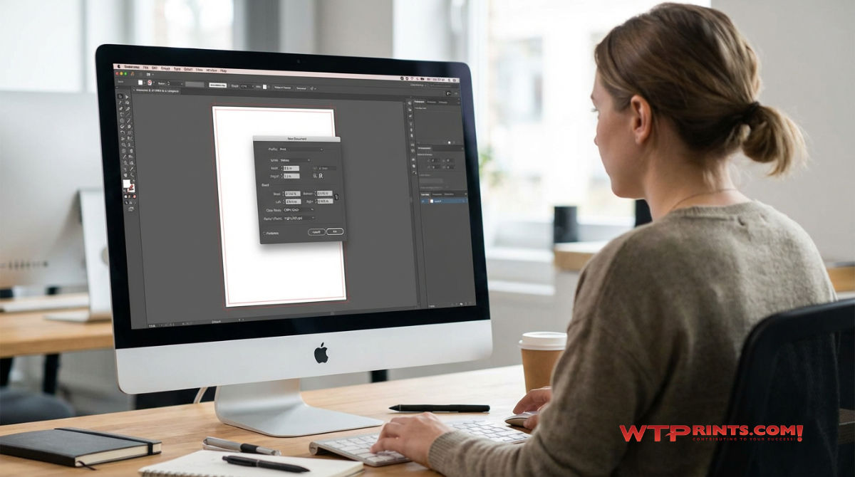 Designer setting up Adoble Illustrator document for printing