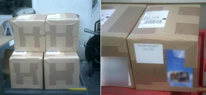 Photo of h-tape on boxes 