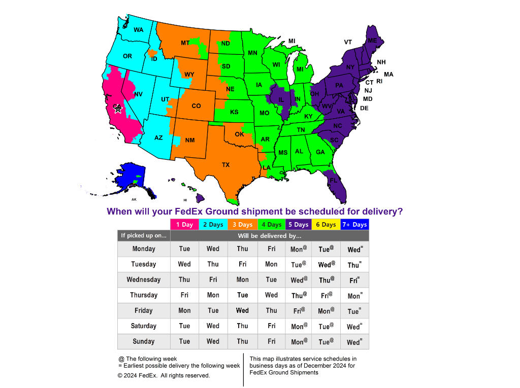 Ground shipments schedule from Western Trade Printing